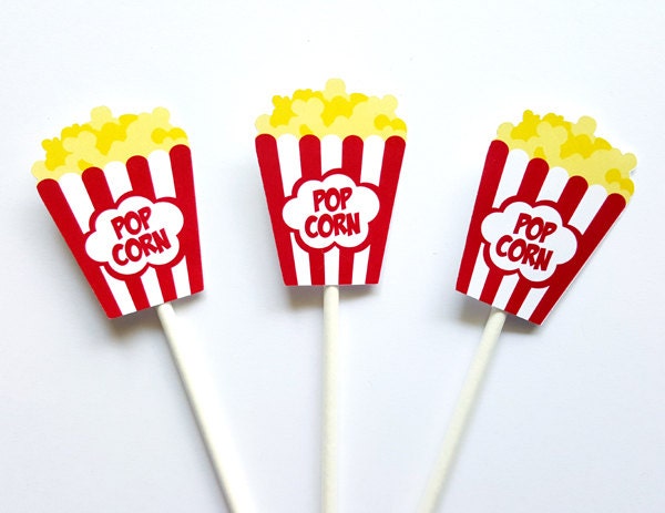 Movie Party Cupcake Toppers - Popcorn cupcake toppers - Movie Party Decorations - Image 2
