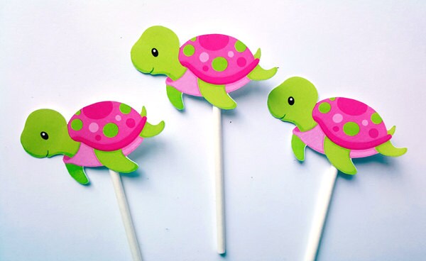 Turtle Cupcake Toppers - Turtle Birthday - Turtle Baby Shower - Girl Turtle Cupcake Topprs - Under The Sea Cupcake Toppers ( 930161021P) - Image 2