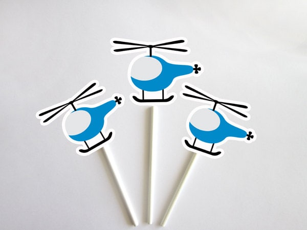 Helicopter Cupcake Toppers, Helicopter Birthday Party Decorations, Helicopter Party, Helicopter Cake Toppers, Helicopter Cupcake Picks, - Image 2